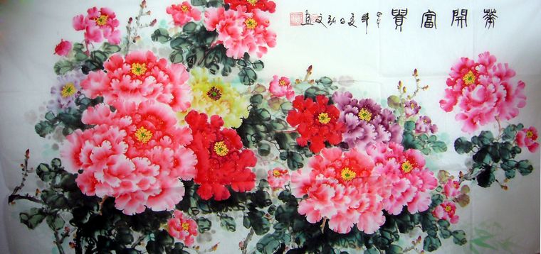 题字为花开富贵,如果放在画廊出售,著名牡丹画家沈弘文老师此幅中国