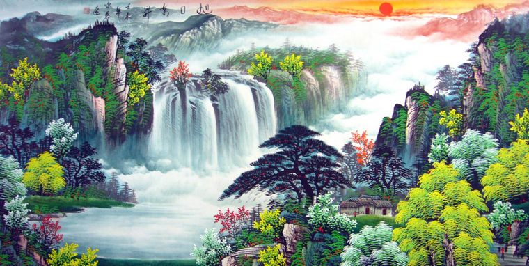 四尺瀑布山水画,大气山水画,山水画精品- 第一字画网Powered by